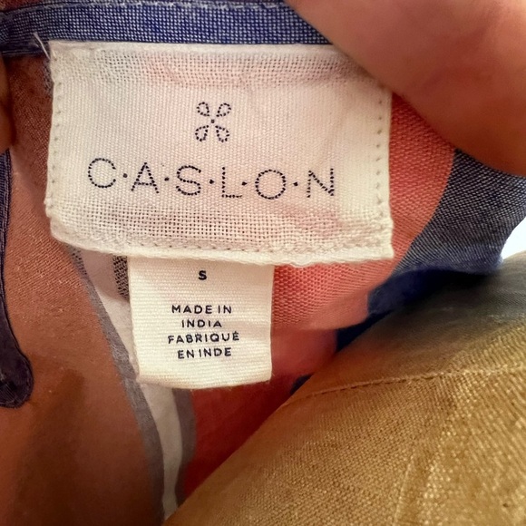 Caston chambray striped dress with shimmer stripes, pockets, pullover dress sm. - Picture 7 of 9